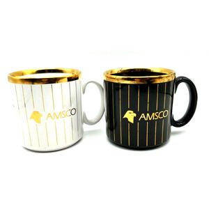 Tams Porcelain Mug White/Gold  Black/Gold Eagle 12oz Set of 2 England AMSCO